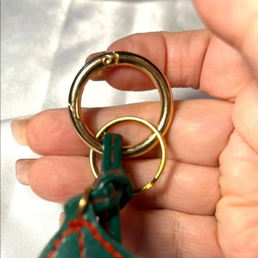 Gray and Green Cherry Pom Pom Keychain